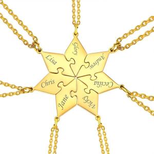 U7 Custom BFF Necklaces for Women,18K Gold Plated Friendship/Family Jewelry Personalized Name Puzzle Pieces Pendant Necklace(7 Set-Gold)