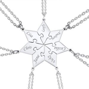 U7 Custom BFF Necklaces for Women,18K Gold Plated Friendship/Family Jewelry Personalized Name Puzzle Pieces Pendant Necklace(7 Set-Steel)