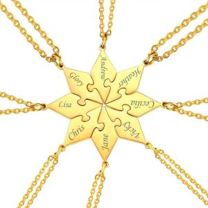 U7 Custom BFF Necklaces for Women,18K Gold Plated Friendship/Family Jewelry Personalized Name Puzzle Pieces Pendant Necklace(8 Set-Gold)