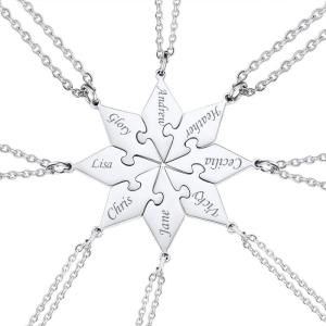 U7 Custom BFF Necklaces for Women,18K Gold Plated Friendship/Family Jewelry Personalized Name Puzzle Pieces Pendant Necklace(8 Set-Steel)