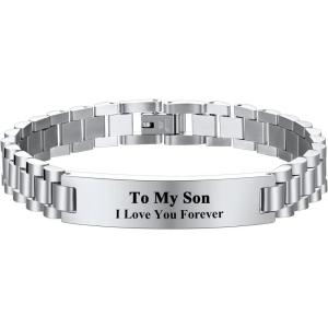 U7 Customized ID Bracelets for Men, Stainless Steel Cuban Chain Bracelets, Hip Hop Bracelets, Personalized Engrave Identification Bracelets, Bar Bracelets for Men Women(Watch band-stainless-10mm)
