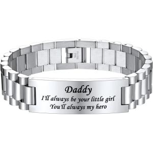 U7 Customized ID Bracelets for Men, Stainless Steel Cuban Chain Bracelets, Hip Hop Bracelets, Personalized Engrave Identification Bracelets, Bar Bracelets for Men Women(Watch band-stainless-15mm)