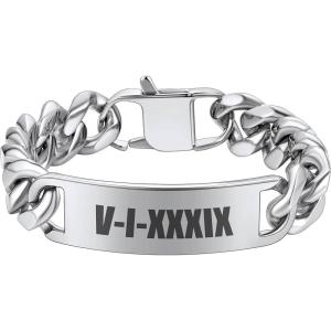U7 Customized ID Bracelets for Men, Stainless Steel Cuban Chain Bracelets, Hip Hop Bracelets, Personalized Engrave Identification Bracelets, Bar Bracelets for Men Women(Cuban link-stainless-15mm)
