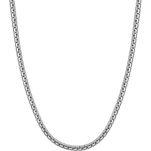 U7 Flat Box Chain Necklace for Men, Silver/Black/Gold Plated Stainless Steel Cuban Link Chain Necklaces for Mens Womens, 2/4/6/8mm Width, 14-30 Inches Length, Durable Hip Hop Jewelry with Box Packed(a. 4mm width – Steel)