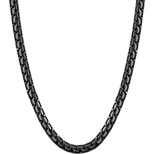 U7 Flat Box Chain Necklace for Men, Silver/Black/Gold Plated Stainless Steel Cuban Link Chain Necklaces for Mens Womens, 2/4/6/8mm Width, 14-30 Inches Length, Durable Hip Hop Jewelry with Box Packed(b. 8mm width – Black)