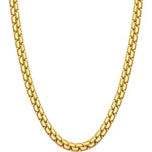 U7 Flat Box Chain Necklace for Men, Silver/Black/Gold Plated Stainless Steel Cuban Link Chain Necklaces for Mens Womens, 2/4/6/8mm Width, 14-30 Inches Length, Durable Hip Hop Jewelry with Box Packed(c. 8mm width – Gold)