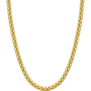 U7 Flat Box Chain Necklace for Men, Silver/Black/Gold Plated Stainless Steel Cuban Link Chain Necklaces for Mens Womens, 2/4/6/8mm Width, 14-30 Inches Length, Durable Hip Hop Jewelry with Box Packed(c. 6mm width – Gold)