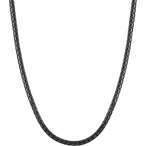 U7 Flat Box Chain Necklace for Men, Silver/Black/Gold Plated Stainless Steel Cuban Link Chain Necklaces for Mens Womens, 2/4/6/8mm Width, 14-30 Inches Length, Durable Hip Hop Jewelry with Box Packed(b. 4mm width – Black)