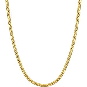 U7 Flat Box Chain Necklace for Men, Silver/Black/Gold Plated Stainless Steel Cuban Link Chain Necklaces for Mens Womens, 2/4/6/8mm Width, 14-30 Inches Length, Durable Hip Hop Jewelry with Box Packed(c. 4mm width – Gold)