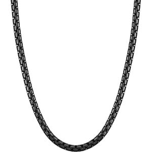 U7 Flat Box Chain Necklace for Men, Silver/Black/Gold Plated Stainless Steel Cuban Link Chain Necklaces for Mens Womens, 2/4/6/8mm Width, 14-30 Inches Length, Durable Hip Hop Jewelry with Box Packed(b. 6mm width – Black)