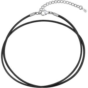 U7 Leather Necklace Cord with Customizable Stainless Steel/Black Clasp, Waterproof Black/Brown Woven Wax Rope Chain for Men Women 1.5/2/3mm, Length 16″-30″(i.1.5MM Wide-Steel Clasp)