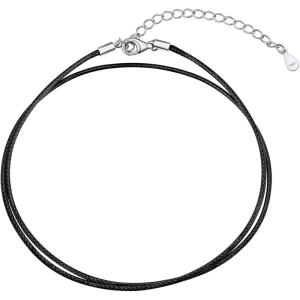 U7 Leather Necklace Cord with Customizable Stainless Steel/Black Clasp, Waterproof Black/Brown Woven Wax Rope Chain for Men Women 1.5/2/3mm, Length 16″-30″(f.1MM Wide-Sterling Silver Clasp)
