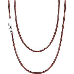 U7 Leather Necklace Cord with Customizable Stainless Steel/Black Clasp, Waterproof Black/Brown Woven Wax Rope Chain for Men Women 1.5/2/3mm, Length 16″-30″(c.2MM Wide-Brown)