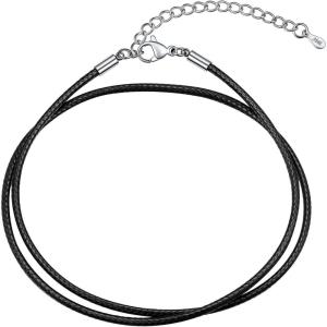 U7 Leather Necklace Cord with Customizable Stainless Steel/Black Clasp, Waterproof Black/Brown Woven Wax Rope Chain for Men Women 1.5/2/3mm, Length 16″-30″(j.2MM Wide-Steel Clasp)