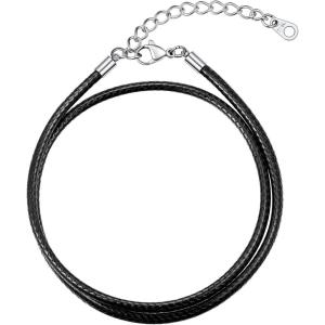 U7 Leather Necklace Cord with Customizable Stainless Steel/Black Clasp, Waterproof Black/Brown Woven Wax Rope Chain for Men Women 1.5/2/3mm, Length 16″-30″(k.3MM Wide-Steel Clasp)
