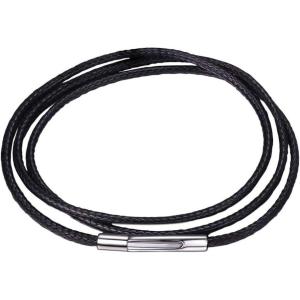 U7 Leather Necklace Cord with Customizable Stainless Steel/Black Clasp, Waterproof Black/Brown Woven Wax Rope Chain for Men Women 1.5/2/3mm, Length 16″-30″(a. 2MM Wide-Black)