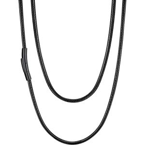 U7 Leather Necklace Cord with Customizable Stainless Steel/Black Clasp, Waterproof Black/Brown Woven Wax Rope Chain for Men Women 1.5/2/3mm, Length 16″-30″(e.3MM Wide-Black cord black clasp)