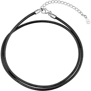 U7 Leather Necklace Cord with Customizable Stainless Steel/Black Clasp, Waterproof Black/Brown Woven Wax Rope Chain for Men Women 1.5/2/3mm, Length 16″-30″(f.2MM Wide-Sterling Silver Clasp)