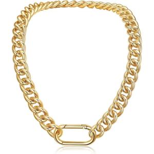 U7 Lightweight Chunky Gold Necklace, Thick Aluminum Cuban Link Chain for Women Trendy, Chic Punk Hip Hop Chunky Gold Jewelry Statement Necklace for Christmas Gifts, 14K Gold Plated, 13mm/16mm/23mm(22inch Length)