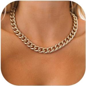 U7 Lightweight Chunky Gold Necklace, Thick Aluminum Cuban Link Chain for Women Trendy, Chic Punk Hip Hop Chunky Gold Jewelry Statement Necklace for Christmas Gifts, 14K Gold Plated, 13mm/16mm/23mm(20inch Length)