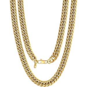U7 Men Cuban Link Chain Necklace, Stainless Steel Franco Curb Choker, Silver/Black/14K Gold Plated Necklaces for Male Women, 6/9/12mm Width, 18-30 Inches Length Hip Hop Jewelry(b. 9mm Gold)
