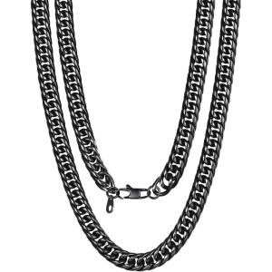 U7 Men Cuban Link Chain Necklace, Stainless Steel Franco Curb Choker, Silver/Black/14K Gold Plated Necklaces for Male Women, 6/9/12mm Width, 18-30 Inches Length Hip Hop Jewelry(b. 9mm Black)