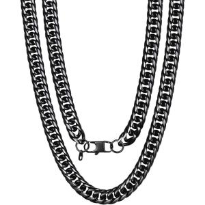 U7 Men Cuban Link Chain Necklace, Stainless Steel Franco Curb Choker, Silver/Black/14K Gold Plated Necklaces for Male Women, 6/9/12mm Width, 18-30 Inches Length Hip Hop Jewelry(a. 12mm Black)