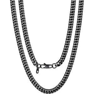 U7 Men Cuban Link Chain Necklace, Stainless Steel Franco Curb Choker, Silver/Black/14K Gold Plated Necklaces for Male Women, 6/9/12mm Width, 18-30 Inches Length Hip Hop Jewelry(c. 6mm Black)