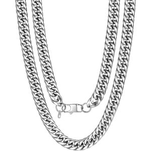 U7 Men Cuban Link Chain Necklace, Stainless Steel Franco Curb Choker, Silver/Black/14K Gold Plated Necklaces for Male Women, 6/9/12mm Width, 18-30 Inches Length Hip Hop Jewelry(a. 12mm Steel)