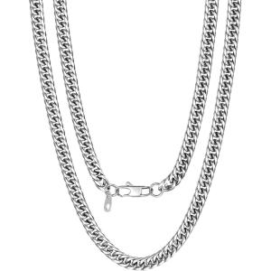 U7 Men Cuban Link Chain Necklace, Stainless Steel Franco Curb Choker, Silver/Black/14K Gold Plated Necklaces for Male Women, 6/9/12mm Width, 18-30 Inches Length Hip Hop Jewelry(c. 6mm Steel)