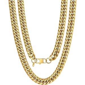 U7 Men Cuban Link Chain Necklace, Stainless Steel Franco Curb Choker, Silver/Black/14K Gold Plated Necklaces for Male Women, 6/9/12mm Width, 18-30 Inches Length Hip Hop Jewelry(a. 12mm Gold)