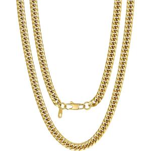 U7 Men Cuban Link Chain Necklace, Stainless Steel Franco Curb Choker, Silver/Black/14K Gold Plated Necklaces for Male Women, 6/9/12mm Width, 18-30 Inches Length Hip Hop Jewelry(c. 6mm Gold)