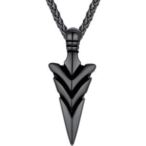 U7 Men Rock Hip Hop Jewelry Stainless Steel 18K Gold Plated Spear Point Arrowhead/Wolf Teeth Pendant Necklaces 22″(01.Arrowhead-Black)