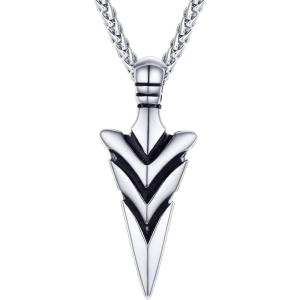 U7 Men Rock Hip Hop Jewelry Stainless Steel 18K Gold Plated Spear Point Arrowhead/Wolf Teeth Pendant Necklaces 22″(01.Arrowhead-Stainless)