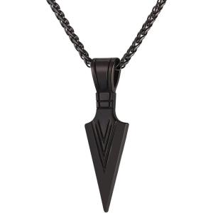 U7 Men Rock Hip Hop Jewelry Stainless Steel 18K Gold Plated Spear Point Arrowhead/Wolf Teeth Pendant Necklaces 22″(03.Arrowhead-Black)