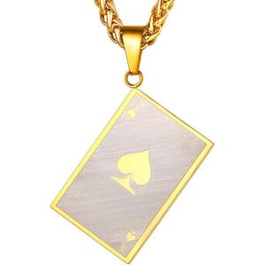 U7 Men Rock Hip Hop Jewelry Stainless Steel 18K Gold Plated Spear Point Arrowhead/Wolf Teeth Pendant Necklaces 22″(04.Gold Poker)