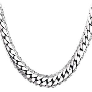 U7 Men Stainless Steel Necklace Cuban Link Chain, Flat Curb Chain Necklaces Unisex, Silver/Black/Gold Plated Chunky Hip Hop Neck Chain, 6mm/9mm Width, 18-32 Inches Length Jewelry for Mens Women(d. 9mm Steel)