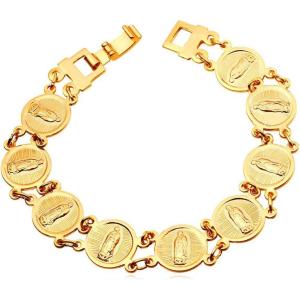 U7 Men Women Virgin Mary Jewelry Catholic Gift 18K Gold Plated Miraculous Medal Link Bracelet