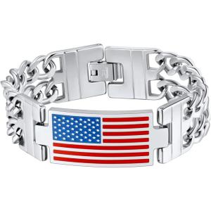 U7 Patriotic Bracelets for Men Women Stainless Steel 8mm Double Cuban Link Chain Bracelet American Flag Jewelry,8.3″(21cm)