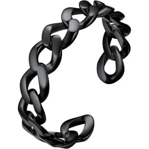 U7 Personalized Cuff Bracelets Women Mens Stainless Steel 18K Gold Plated Cuban/Braided/Simple Cuff Bracelets Open Bangles, Customizable(Cuban Chain Cuff-Black)