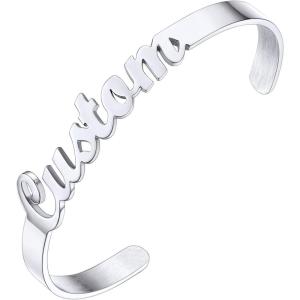 U7 Personalized Cuff Bracelets Women Mens Stainless Steel 18K Gold Plated Cuban/Braided/Simple Cuff Bracelets Open Bangles, Customizable(Name Cuff-Stainless)