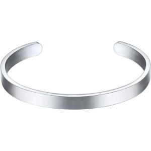 U7 Personalized Cuff Bracelets Women Mens Stainless Steel 18K Gold Plated Cuban/Braided/Simple Cuff Bracelets Open Bangles, Customizable(Polished Cuff Medium-Stainless-Blank)
