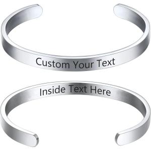U7 Personalized Cuff Bracelets Women Mens Stainless Steel 18K Gold Plated Cuban/Braided/Simple Cuff Bracelets Open Bangles, Customizable(Polished Cuff-Stainless(Large))