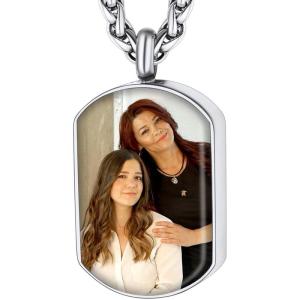 U7 Personalized Urn Necklaces for Men Women, Stainless Steel Text & Picture Pendant Necklace for Ashes, Customized Cremation Jewelry(04.Dog Tags with Picture-Silver)