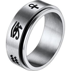 U7 Rhinestone Eye of Horus Ring, Ankh Cross RNG, Stainless Steel/Black/18K Gold Plated Egypt Rings, Protection Rings for Men Women Size 7-14(Horus-steel(spinner))