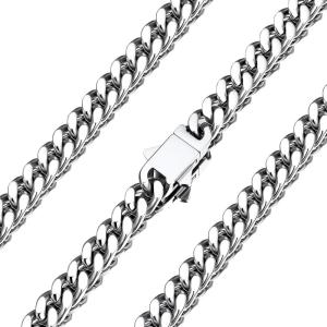 U7 Stainless Steel Chain Necklace for Men, Silver/Black/Gold Plated Cuban Link Chain, Thick Hip Hop Curb Chain Choker Jewelry 5/7/9/12mm 18-30 Inches for Mens Women(A. 5mm Silver)