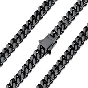 U7 Stainless Steel Chain Necklace for Men, Silver/Black/Gold Plated Cuban Link Chain, Thick Hip Hop Curb Chain Choker Jewelry 5/7/9/12mm 18-30 Inches for Mens Women(C. 5mm Black)
