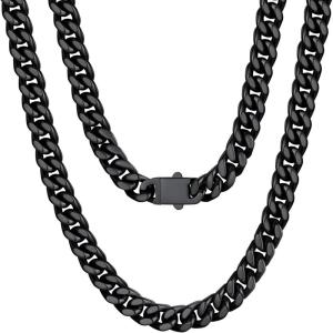 U7 Stainless Steel Chain Necklace for Men, Silver/Black/Gold Plated Cuban Link Chain, Thick Hip Hop Curb Chain Choker Jewelry 5/7/9/12mm 18-30 Inches for Mens Women(C. 7mm Black)