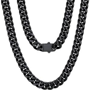 U7 Stainless Steel Chain Necklace for Men, Silver/Black/Gold Plated Cuban Link Chain, Thick Hip Hop Curb Chain Choker Jewelry 5/7/9/12mm 18-30 Inches for Mens Women(C. 9mm Black)