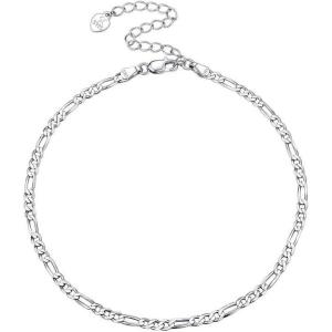 U7 Sterling Silver Ankle Bracelet Waterproof Foot Jewelry 3mm Diamond Cut Figaro Chain Anklets for Women 22-27cm